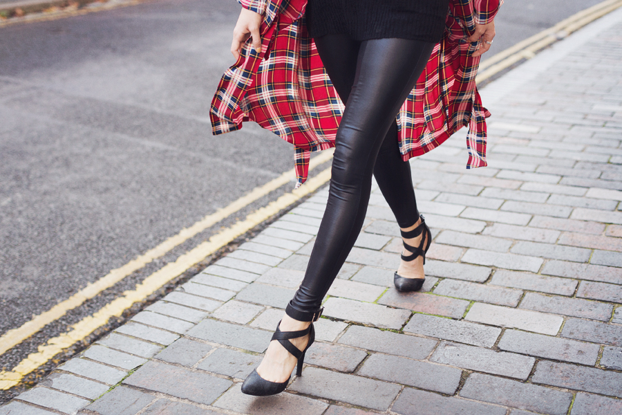 Leather leggings and heels